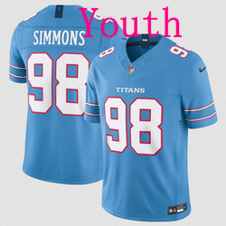 Youth Nike Tennessee Titans #98 Jeffery Simmons Light Blue 2026 Vapor Authentic Stitched NFL Jersey