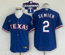 Nike Texas Rangers #2 Marcus Semien Light Blue 2023 World Series Champions Game Texas Authentic Stitched MLB Jersey