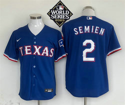 Nike Texas Rangers #2 Marcus Semien Light Blue 2023 World Series Game Texas Authentic Stitched MLB Jersey