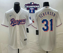 Nike Texas Rangers #31 Max Scherzer White 2023 World Series Champions Game Authentic Stitched MLB Jersey
