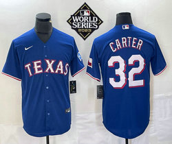 Nike Texas Rangers #32 Evan Carter Blue 2023 World Series Game Authentic Stitched MLB Jersey