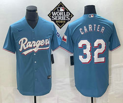 Nike Texas Rangers #32 Evan Carter Light Blue 2023 World Series Game Authentic Stitched MLB Jersey