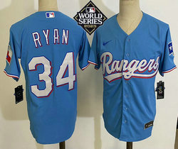 Nike Texas Rangers #34 Nolan Ryan Light Blue 2023 World Series Game Authentic Stitched MLB jersey