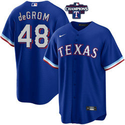 Nike Texas Rangers #48 Jacob deGrom Blue 2023 World Series Champions Patch Game Authentic Stitched MLB jersey