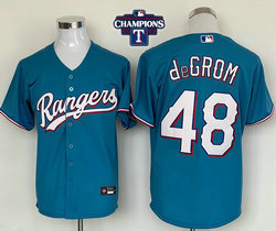 Nike Texas Rangers #48 Jacob deGrom Light Blue 2023 World Series Champions Patch Game Authentic Stitched MLB jersey