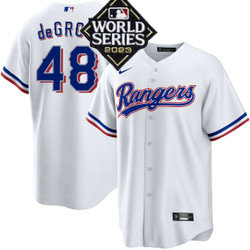 Nike Texas Rangers #48 Jacob deGrom White 2023 World Series Game Stitched Baseball Jersey