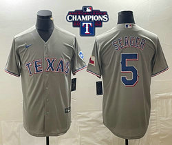 Nike Texas Rangers #5 Corey Seager Gray 2023 World Series Champions Game Authentic Stitched MLB Jersey