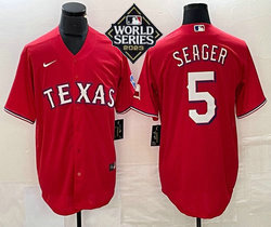 Nike Texas Rangers #5 Corey Seager Red 2023 World Series Game Authentic Stitched MLB Jersey
