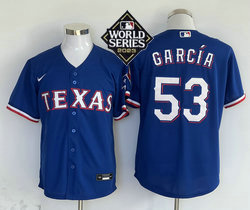 Nike Texas Rangers #53 Adolis Garcia Blue 2023 World Series Game Texas Authentic Stitched MLB Jersey