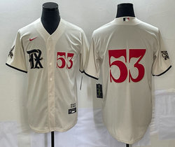 Nike Texas Rangers #53 Adolis Garcia Cream Red #53 front 2023 City Game Authentic Stitched MLB Jersey