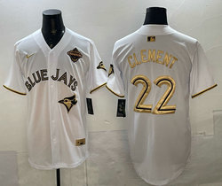 Nike Toronto Blue Jays #22 Ernie Clement White Gold Champion Stitched Baseball Jersey