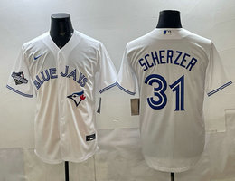 Nike Toronto Blue Jays #31 Max Scherzer White 2025 MLB World Series Patches MLB Jersey