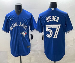 Nike Toronto Blue Jays #57 Shane Bieber Blue Authentic Stitched MLB Jersey
