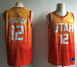 Nike Utah Jazz #12 John Stockton Gold Game City With Advertising Authentic Stitched NBA Jersey