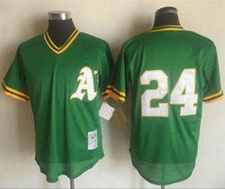 Oakland Athletics #24 Rickey Henderson Green Mitchell And Ness 1991 Throwback Stitched MLB Jersey