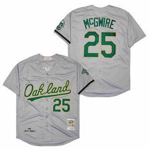 Oakland Athletics #25 Mark McGwire Gray Throwback 1989 Authentic Stitched MLB Jerseys