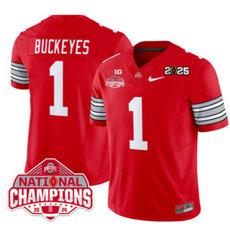 Ohio State Buckeyes #1 Buckeyes Red 2025 CFP Final With National Champions Patch Jersey