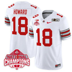 Ohio State Buckeyes #18 Will Howard White 2025 CFP Final Champions Patch Stitched Football Jersey