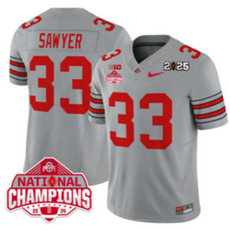 Ohio State Buckeyes #33 Jack Sawyer Grey 2025 CFP Final With National Champions Patch Jersey