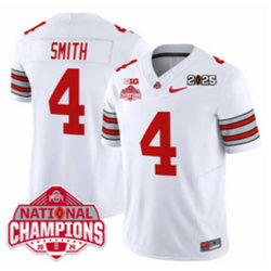 Ohio State Buckeyes #4 Jeremiah Smith White 2025 CFP Final With National Champions Patch NCAA Jersey