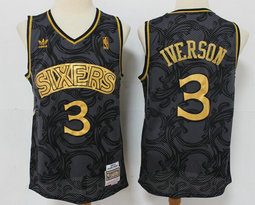 Philadelphia 76ers #3 Allen Iverson Black Gold limited Throwback Authentic Stitched NBA jersey