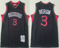 Philadelphia 76ers #3 Allen Iverson Black Grid 1996-97 Hardwood Classic Authentic Stitched NBA Jersey