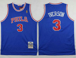 Philadelphia 76ers #3 Allen Iverson Blue Mitchell and Ness Throwback NBA Jersey
