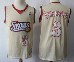 Philadelphia 76ers #3 Allen Iverson Cream Throwback Authentic Stitched NBA jersey