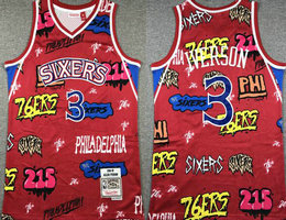 Philadelphia 76ers #3 Allen Iverson Orange Doodle Hardwood Classic Authentic Stitched NBA Jersey