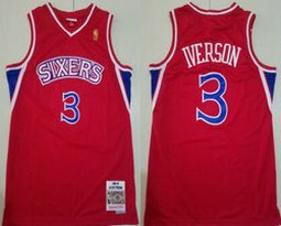 Philadelphia 76ers #3 Allen Iverson Red 96-97 Hardwood Classics Authentic Stitched NBA jersey