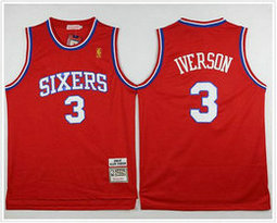 Philadelphia 76ers #3 Allen Iverson Red Authentic Stitched NBA jersey