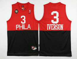 Philadelphia 76ers #3 Allen Iverson Red Black Authentic Stitched NBA jersey