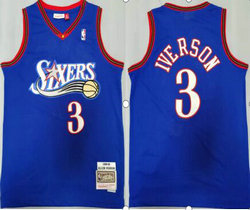 Philadelphia 76ers #3 Allen Iverson Blue 1999-00 Hardwood Classic Authentic Stitched NBA Jersey