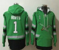 Philadelphia Eagles #1 Jalen Hurts Green throwback Stitched Hoodies