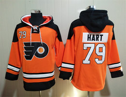Philadelphia Flyers #79 Carter Hart Orange All Stitched Hooded Sweatshirt