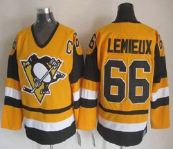 Pittsburgh Penguins #66 Mario Lemieux Throwback Yellow Authentic stitched NHL jersey