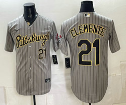 Pittsburgh Pirates #21 Roberto Clemente Grey Throwback Authentic Stitched MLB Jersey