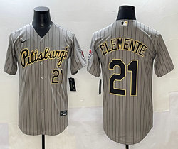 Pittsburgh Pirates #21 Roberto Clemente Grey Throwback Stitched MLB Jersey