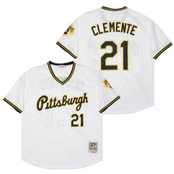 Pittsburgh Pirates #21 Roberto Clemente White With name Throwback Authentic Stitched MLB Jersey