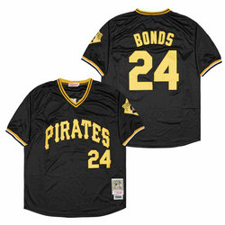 Pittsburgh Pirates #24 Barry Bonds Black Pullover Throwback Authentic Stitched MLB Jersey