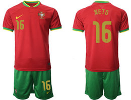 Portugal #16 NETO Home 2022 World Cup National Soccer Jersey