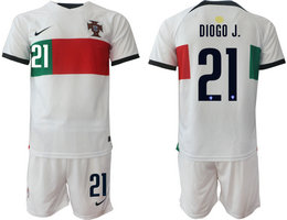 Portugal #21 DIOGO J. Away 2022 World Cup National Soccer Jersey