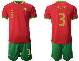 Portugal #3 PEPE Home 2022 World Cup National Soccer Jersey