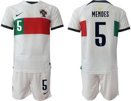 Portugal #5 MENDES Away 2022 World Cup National Soccer Jersey