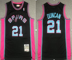 San Antonio Spurs #21 Tim Duncan Black Pink Hardwood Classics Authentic Stitched NBA jersey
