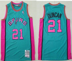 San Antonio Spurs #21 Tim Duncan Green Pink Hardwood Classics Authentic Stitched NBA jersey