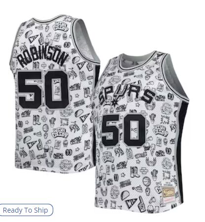 San Antonio Spurs David Robinson Mitchell & Ness White 1998 99 Hardwood Classics Doodle Swingman Player Jersey