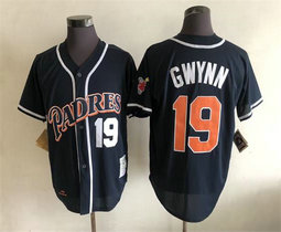 San Diego Padres #19 Tony Gwynn Navy Throwback with 19 Authentic Stitched MLB Jersey