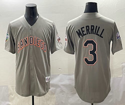 San Diego Padres #3 Jackson Merrill Gray Fashion Throwback Stitched MLB Jersey