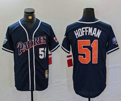 San Diego Padres #51 Trevor Hoffman Navy with patch Throwback Stitched MLB Jersey